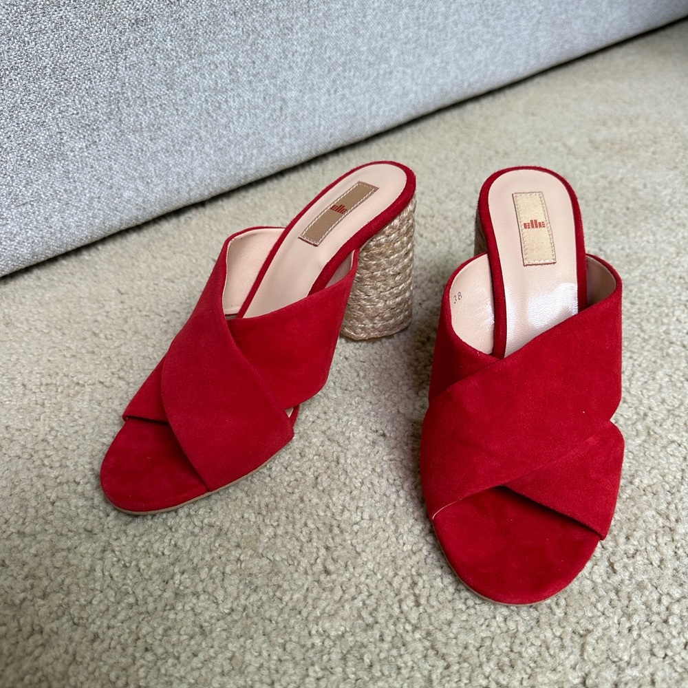 Real leather suede red sandals